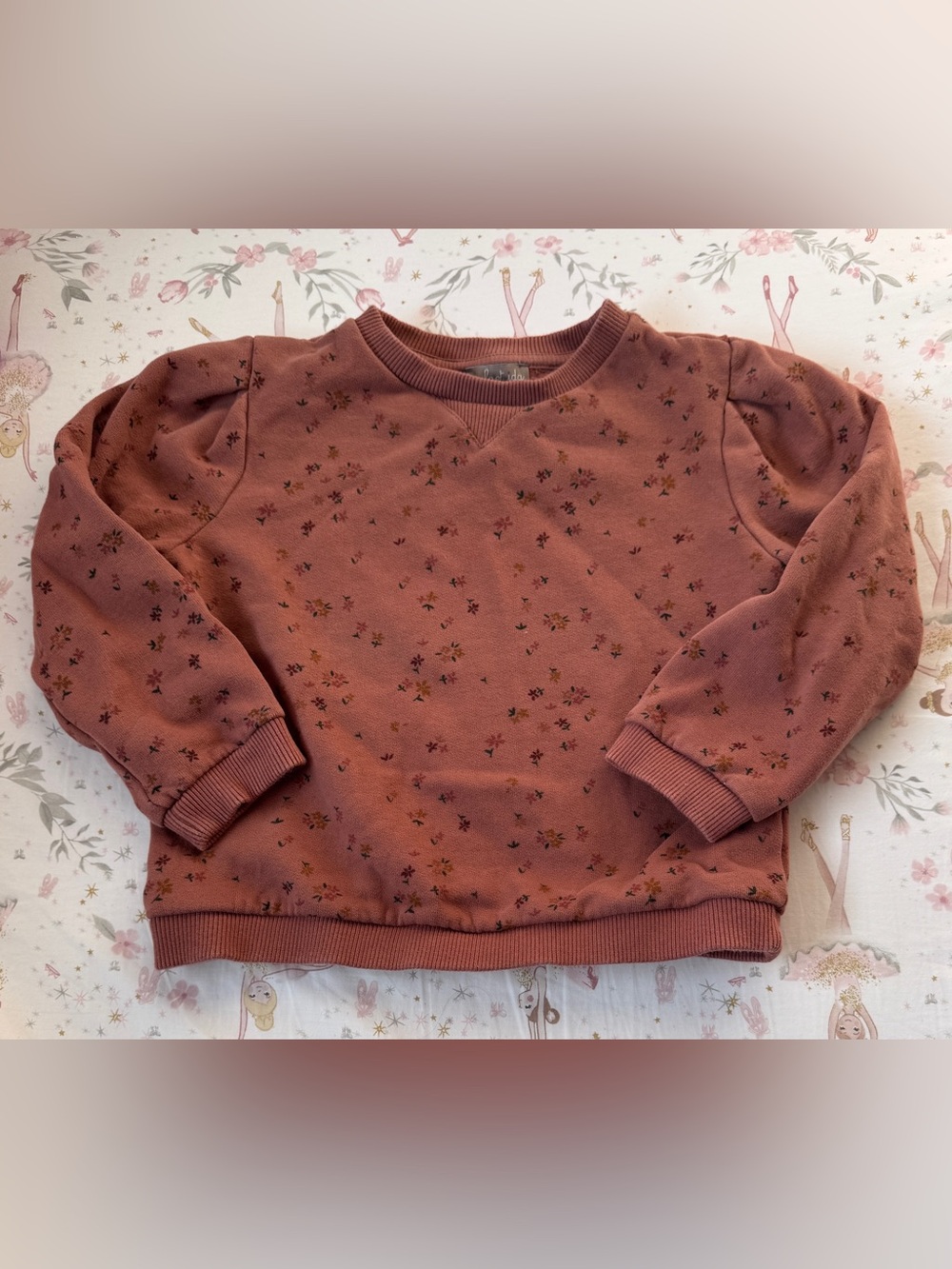 Emile et Ida Girls 4A Organic Cotton Floral Puff Sleeve Sweatshirt Portugal